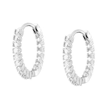 Orecchini Cerchio con Cubic Zirconia Bianchi in ARGENTO 925 Galvanica Rodio