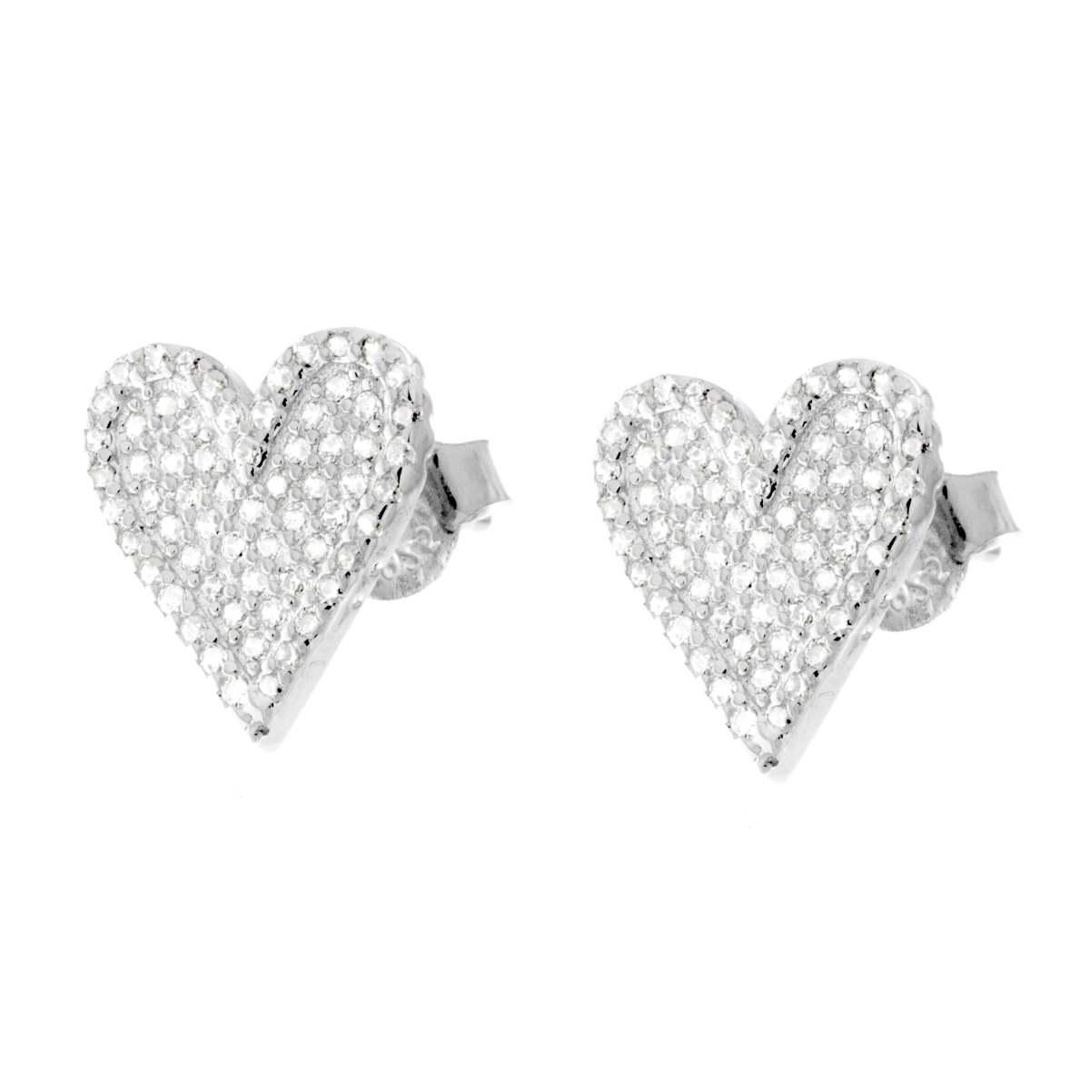 Orecchini Cuore con Cubic Zirconia Bianchi in ARGENTO 925 Galvanica Rodio