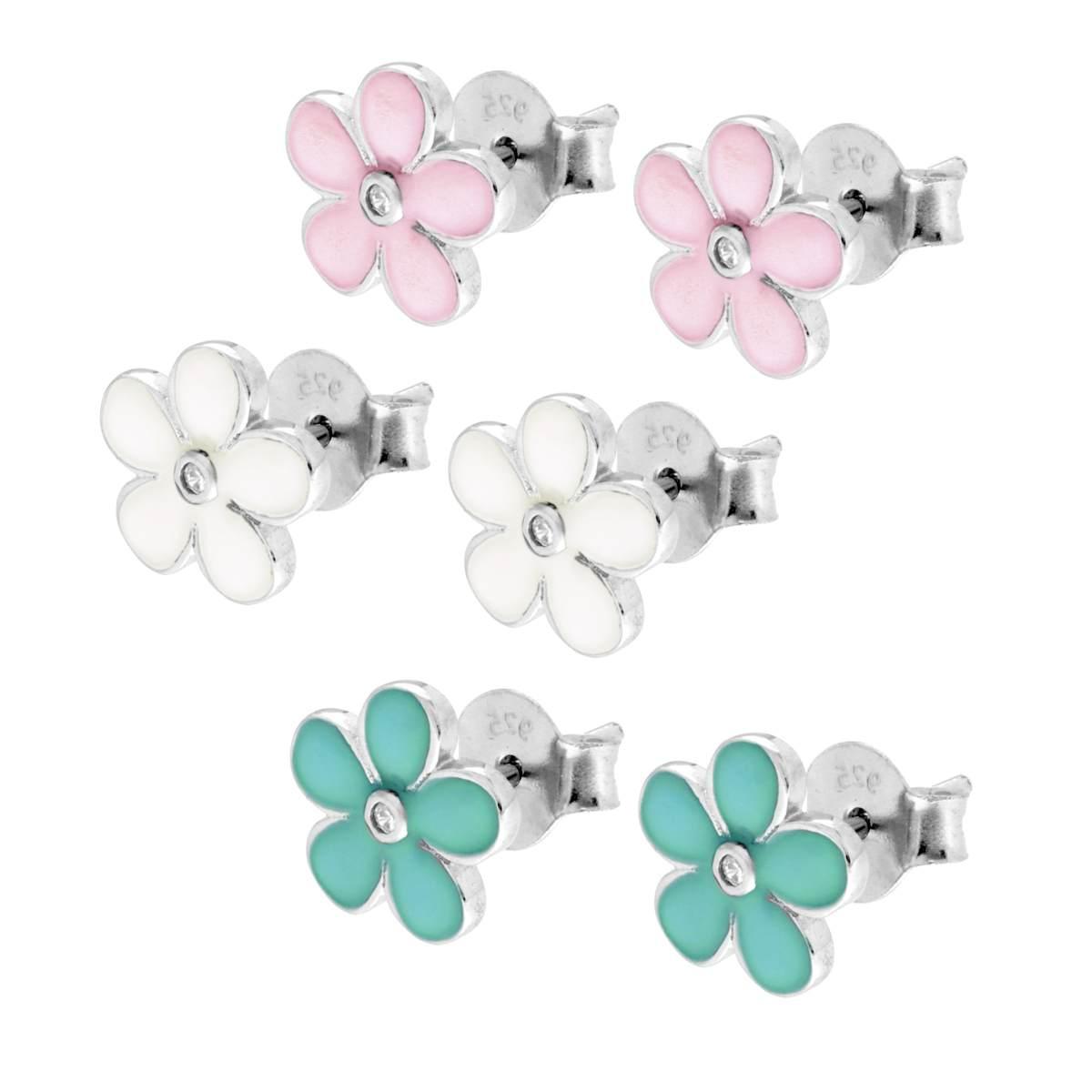 Orecchini Fiore con Smalto Multicolor in ARGENTO 925 Galvanica Rodio