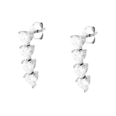 Orecchini Trilogy Cuori con Cubic Zirconia Bianchi in ARGENTO 925 Galvanica Rodio