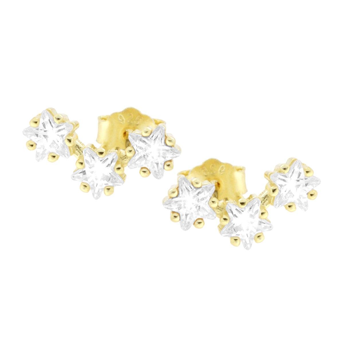 Orecchini Ear Cuff Trilogy Stelle con Cubic Zirconia Bianchi in ARGENTO 925 Galvanica Oro