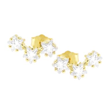 Orecchini Ear Cuff Trilogy Stelle con Cubic Zirconia Bianchi in ARGENTO 925 Galvanica Oro