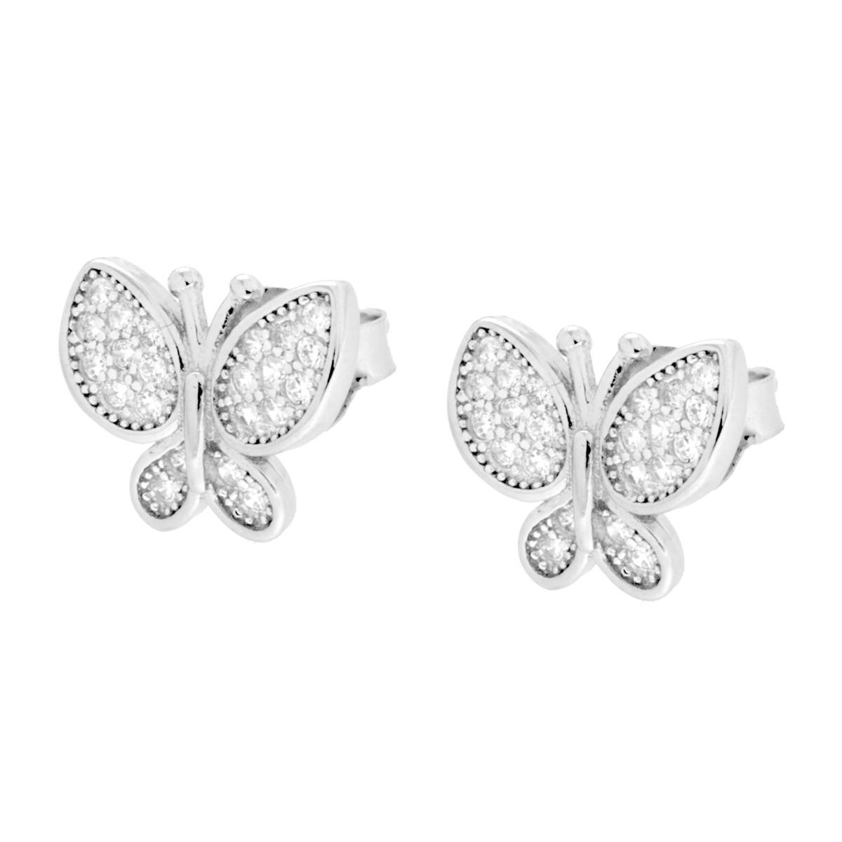 Orecchini Farfalla con Cubic Zirconia Bianchi in ARGENTO 925 Galvanica Rodio