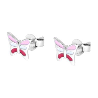 Orecchini Farfalla con Smalto Multicolor in ARGENTO 925 Galvanica Rodio