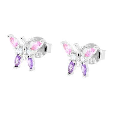 Orecchini Farfalla con Cubic Zirconia Multicolor in ARGENTO 925 Galvanica Rodio