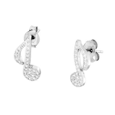 Orecchini Nota Musicale con Cubic Zirconia Bianchi in ARGENTO 925 Galvanica Rodio