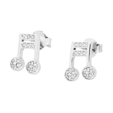 Orecchini Nota Musicale con Cubic Zirconia Bianchi in ARGENTO 925 Galvanica Rodio