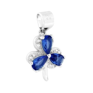 Ciondolo Trifoglio con Cubic Zirconia Bianchi e Blu Zaffiro in ARGENTO 925 Galvanica Rodio