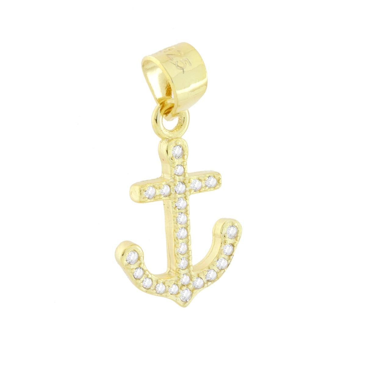 Ciondolo Ancora con Cubic Zirconia Bianchi in ARGENTO 925 Galvanica Oro