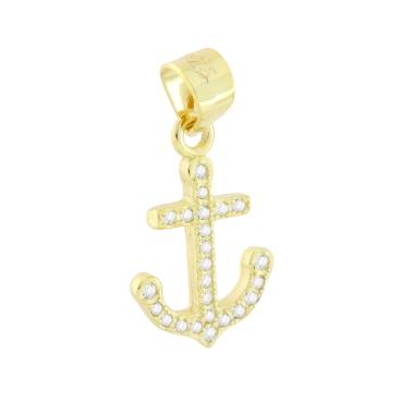 Ciondolo Ancora con Cubic Zirconia Bianchi in ARGENTO 925 Galvanica Oro