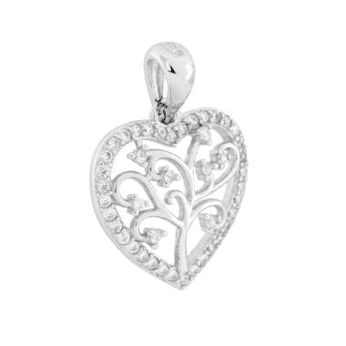 Ciondolo Cuore e Albero della Vita con Cubic Zirconia Bianchi in ARGENTO 925 Galvanica Rodio