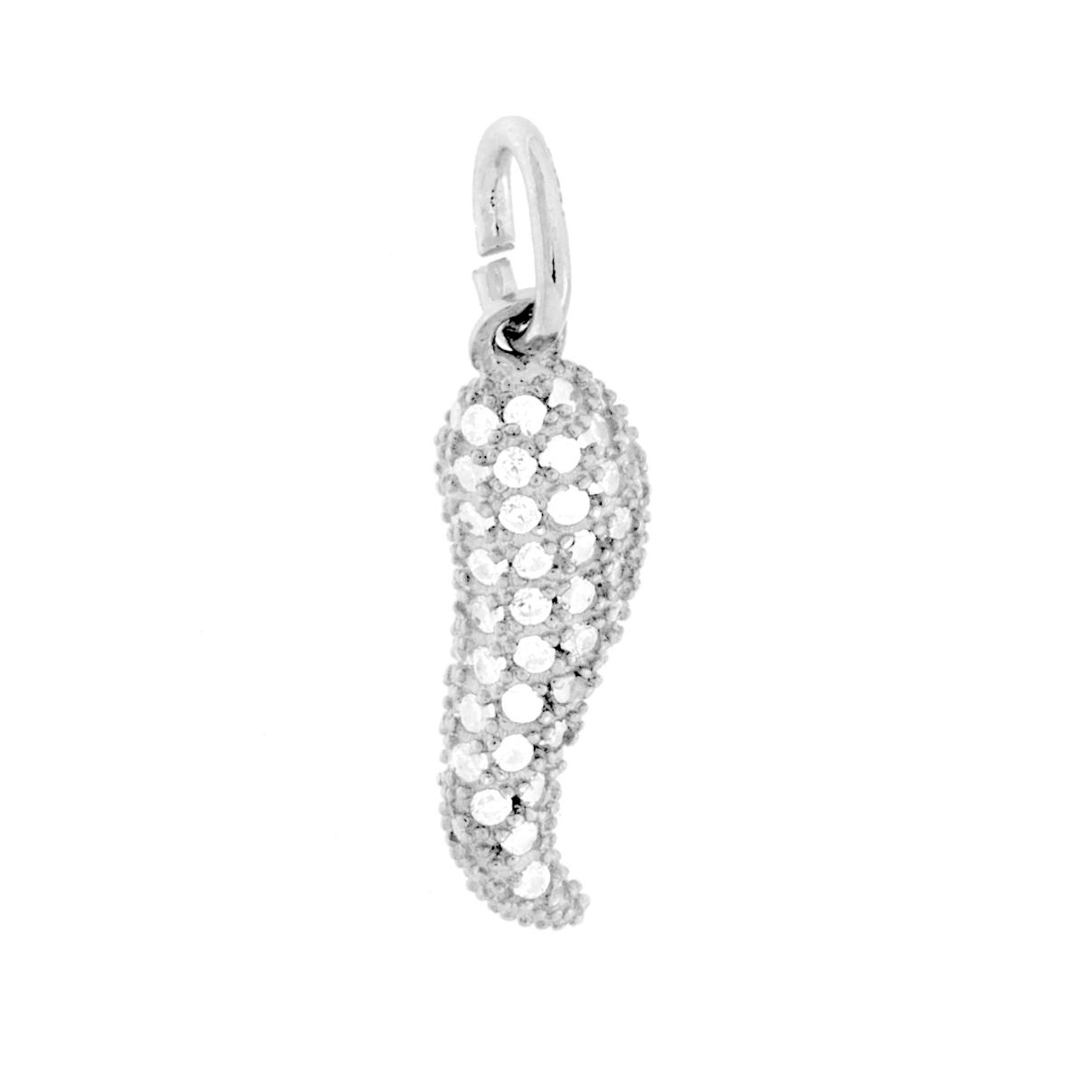 Ciondolo Corno 15 mm con Cubic Zirconia Bianchi in ARGENTO 925 Galvanica Rodio