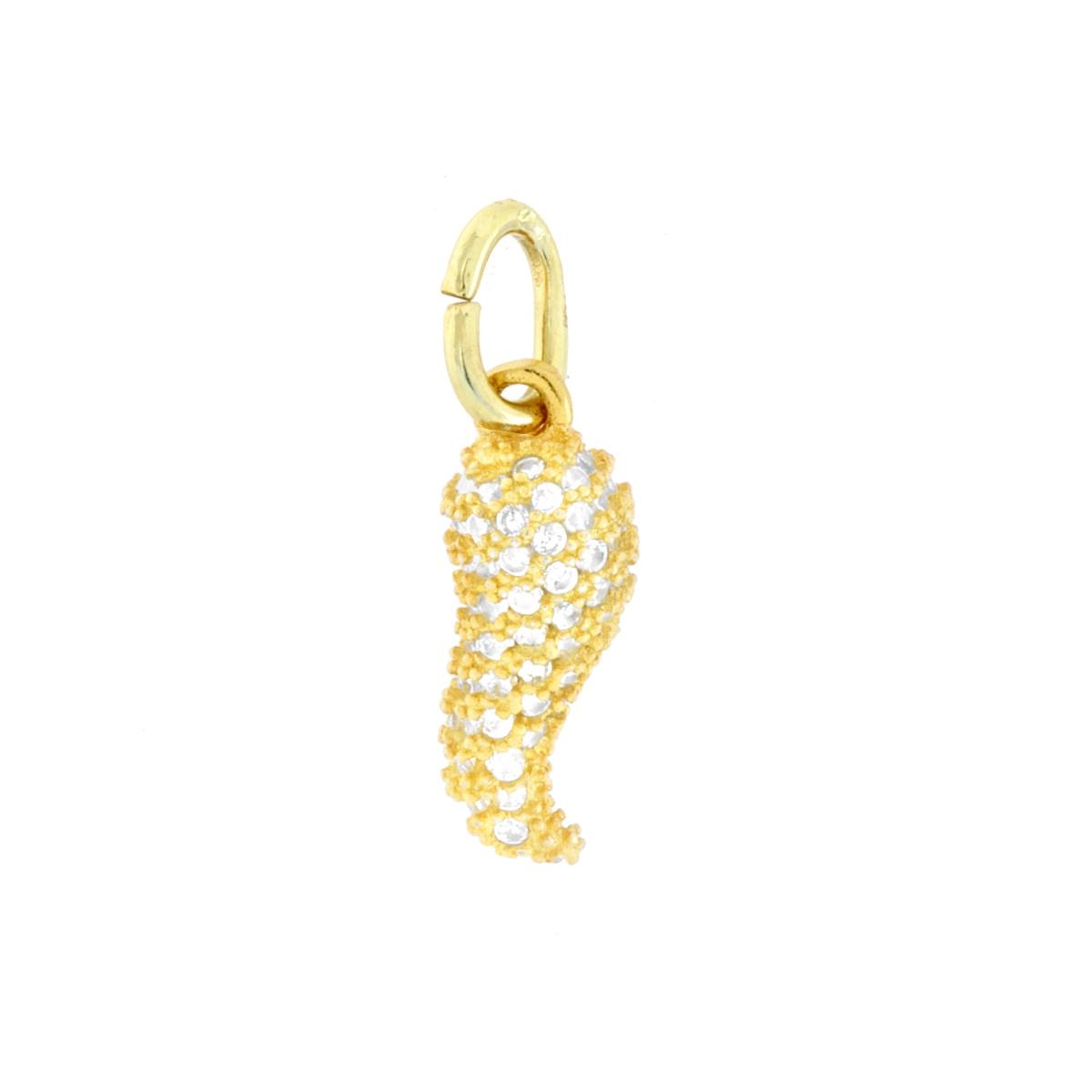 Ciondolo Corno 11 mm con Cubic Zirconia Bianchi in ARGENTO 925 Galvanica Oro