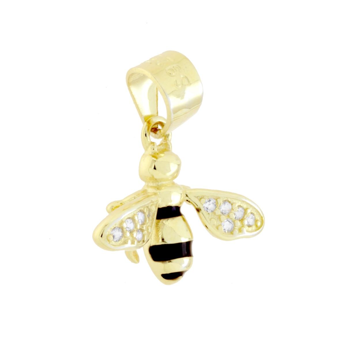 Ciondolo Ape con Cubic Zirconia Bianchi in ARGENTO 925 Galvanica Oro