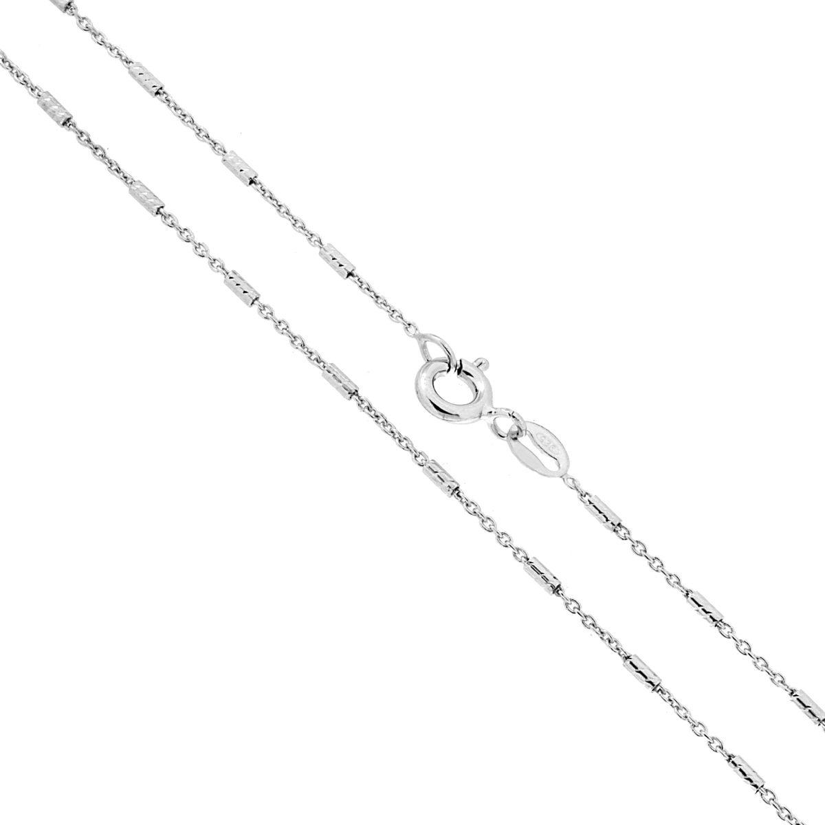 Catena Forzatina con Cilindretti Diamantati 030 sezione 1.3 lunghezza cm 45 in ARGENTO 925 Galvanica Rodio