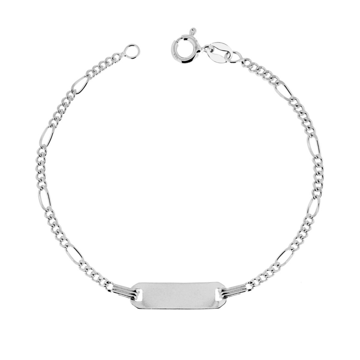 Bracciale Targa Bimbo Bimba con catena Figaro mm 2.2 in ARGENTO 925 Galvanica Rodio