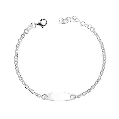 Bracciale Targa Ovale Bimbo Bimba con catena Forzatina 65 Brillantata in ARGENTO 925 Galvanica Rodio