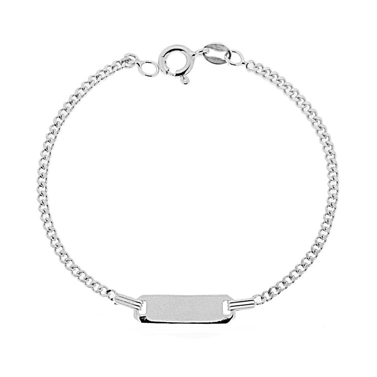 Bracciale Bimbo Bimba Targa Rettangolare con Catena Grumetta Diamantata in ARGENTO 925 Galvanica Rodio