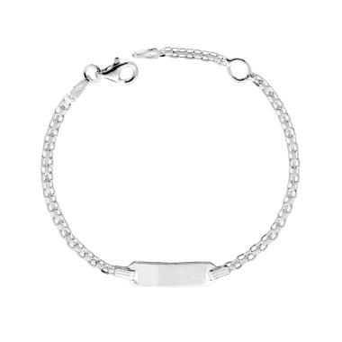 Bracciale Targa Rettangolare Bimbo Bimba con Catena Bismark in ARGENTO 925 Galvanica Rodio