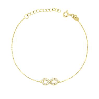 Bracciale Catena Forzatina Diamantata con Infinito e Cubic Zirconia Bianchi in ARGENTO 925 Galvanica Oro
