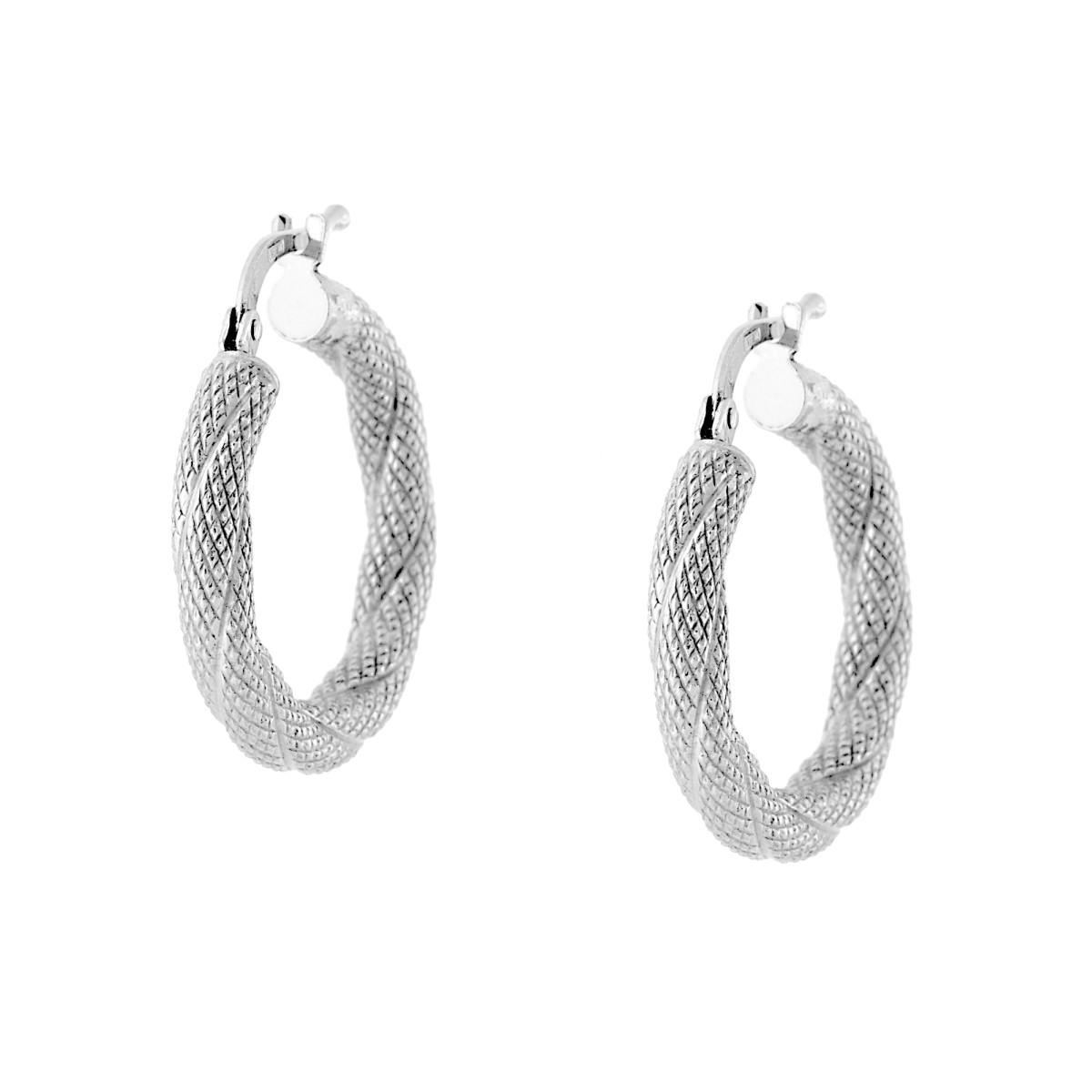 Orecchini Cerchio mm 20 con canna Ritorta Godronata mm 3 in ARGENTO 925 Galvanica Rodio