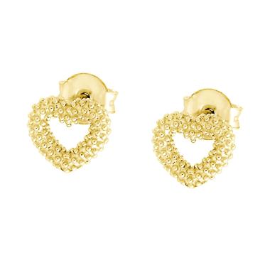Orecchini Cuore Pallinato in ARGENTO 925 Galvanica Oro