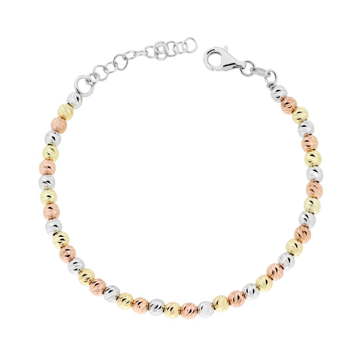 Bracciale con Palline Sfere Slash mm 4 in ARGENTO 925 Galvanica Rodio Oro e Rosa