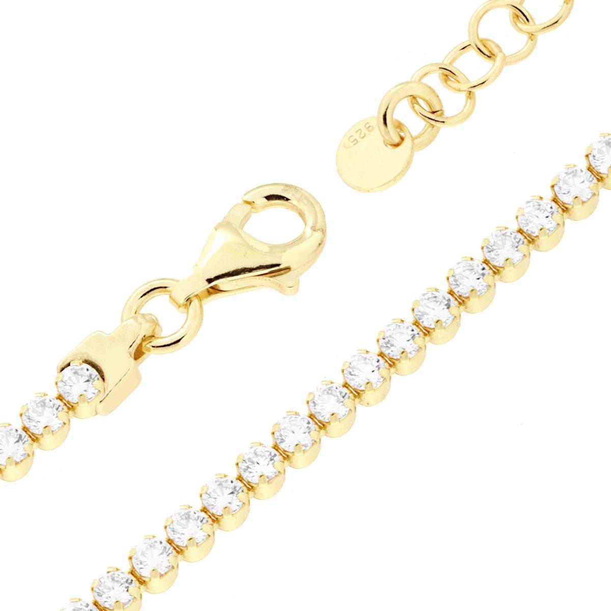 Bracciale Tennis Griffe cm 16+3 con Cubic Zirconia mm 2 Bianchi in ARGENTO 925 Galvanica Oro