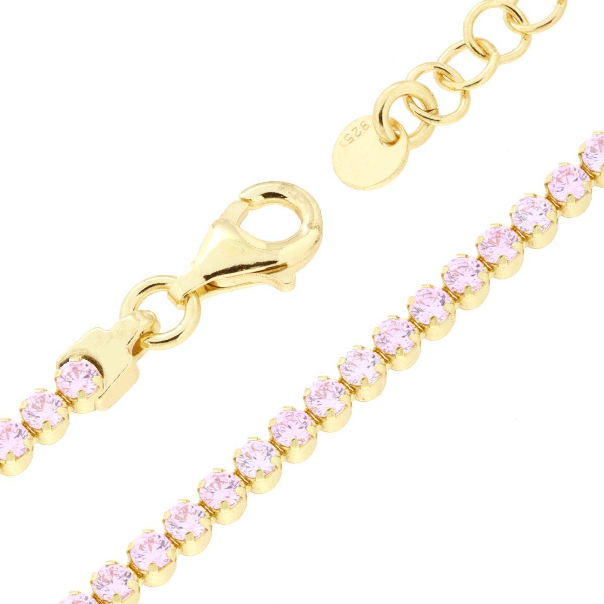 Bracciale Tennis Griffe cm 16+3 con Cubic Zirconia mm 2 Rosa in ARGENTO 925 Galvanica Oro