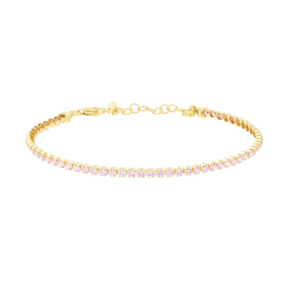 Bracciale Tennis Griffe cm 16+3 con Cubic Zirconia mm 2 Rosa in ARGENTO 925 Galvanica Oro