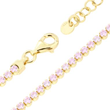 Bracciale Tennis Griffe cm 16+3 con Cubic Zirconia mm 2 Rosa in ARGENTO 925 Galvanica Oro