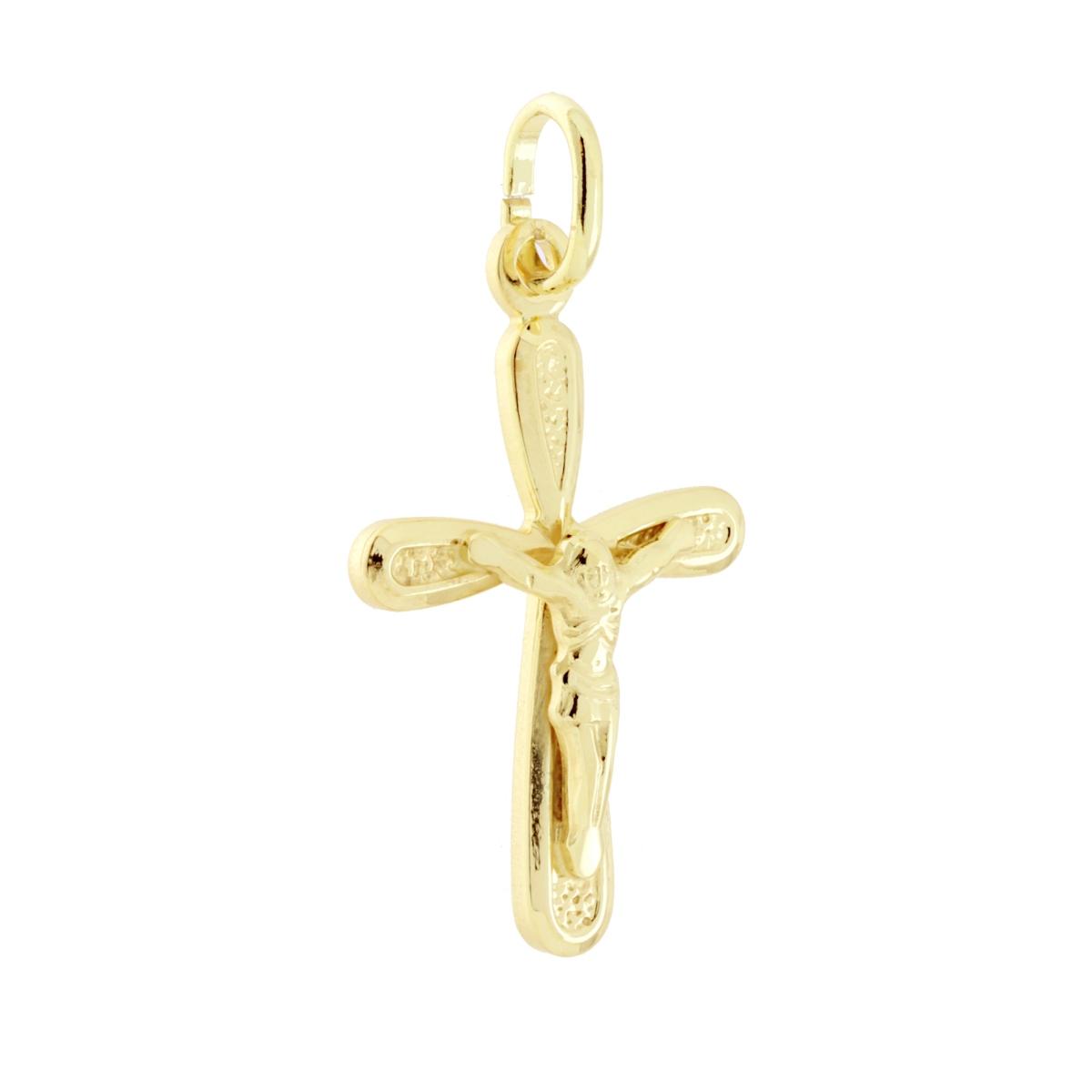 Ciondolo Croce Latina con Cristo in ARGENTO 925 Galvanica Oro