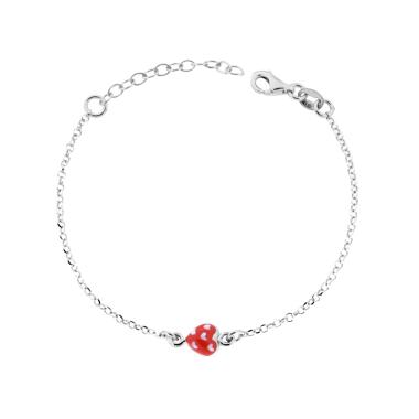 Bracciale Bimba Bimbo Catena Rolo Diamantata con Cuore Smalto Rosso e Bianco in ARGENTO 925 Galvanica Rodio