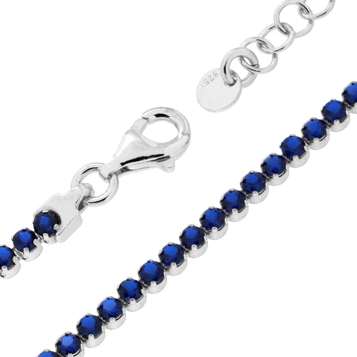 Bracciale Tennis Griffe cm 16+3 con Cubic Zirconia mm 2 Blu Zaffiro in ARGENTO 925 Galvanica Rodio