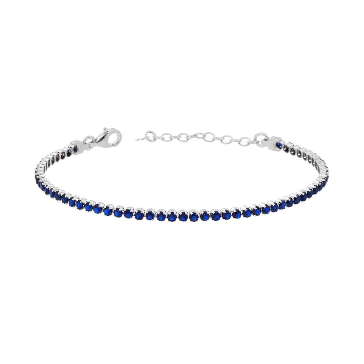 Bracciale Tennis Griffe cm 16+3 con Cubic Zirconia mm 2 Blu Zaffiro in ARGENTO 925 Galvanica Rodio