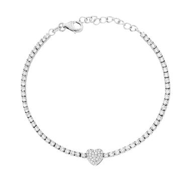 Bracciale Tennis Griffe cm 16+3 con Cubic Zirconia Bianchi mm 2 e Cuore centrale in ARGENTO 925 Galvanica Rodio