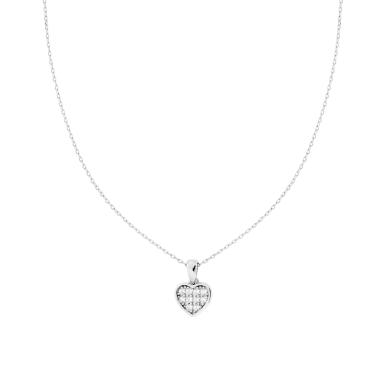 Collana Catena Forzatina Diamantata con Cuore e Cubic Zirconia Bianchi in ARGENTO 925 Galvanica Rodio