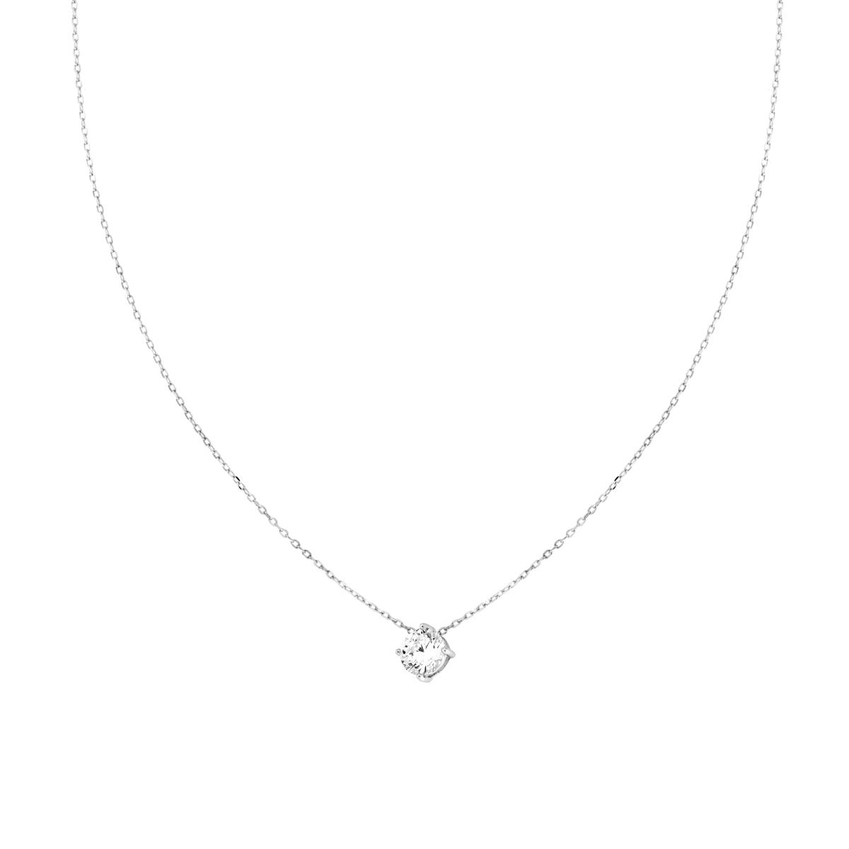 Collana Catena Forzatina Diamantata con Punto Luce Cubic Zirconia Bianco mm 6 in ARGENTO 925 Galvanica Rodio
