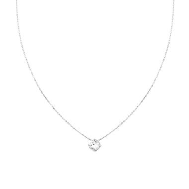 Collana Catena Forzatina Diamantata con Punto Luce Cubic Zirconia Bianco mm 6 in ARGENTO 925 Galvanica Rodio
