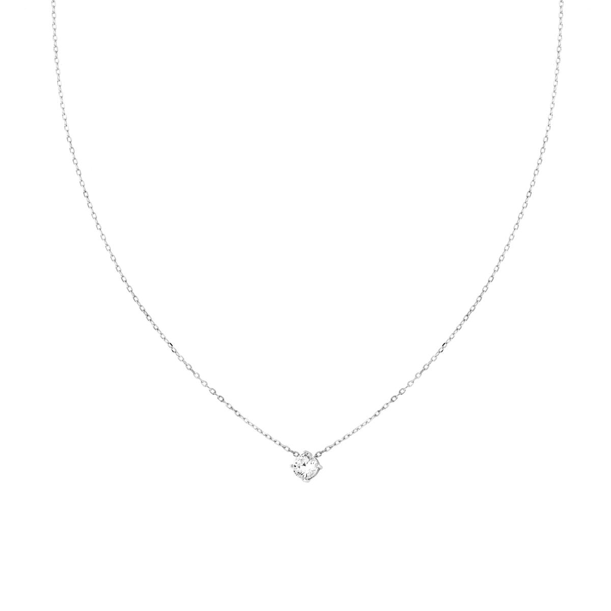 Collana Catena Forzatina Diamantata con Punto Luce Cubic Zirconia Bianco mm 4 in ARGENTO 925 Galvanica Rodio