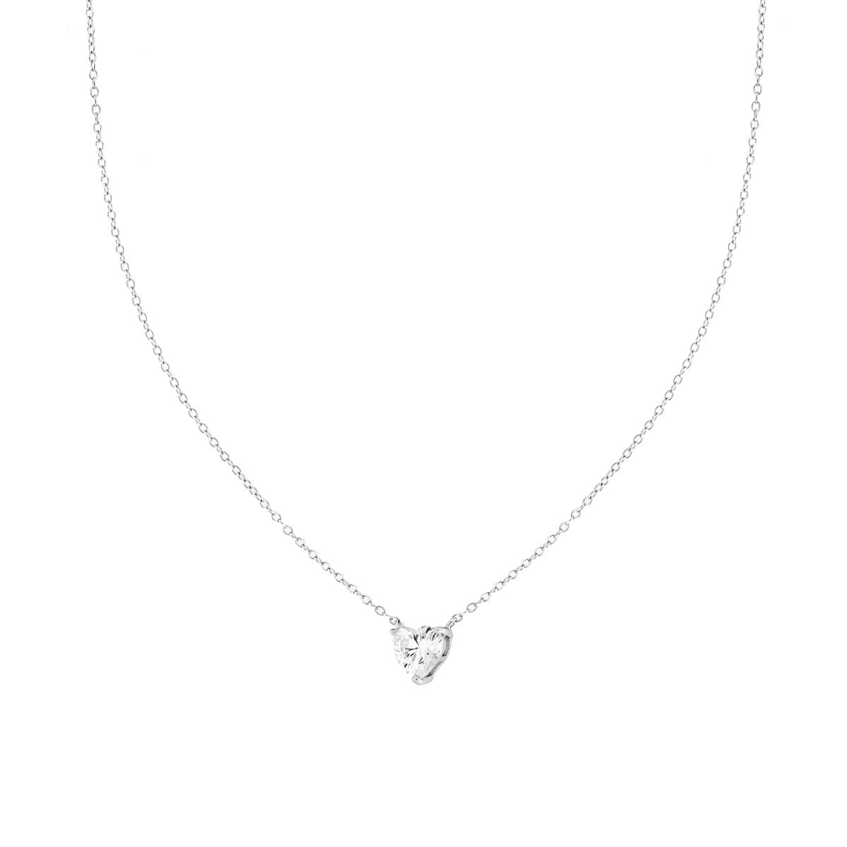 Collana Catena Forzatina Diamantata con Punto Luce Cuore Cubic Zirconia Bianco in ARGENTO 925 Galvanica Rodio