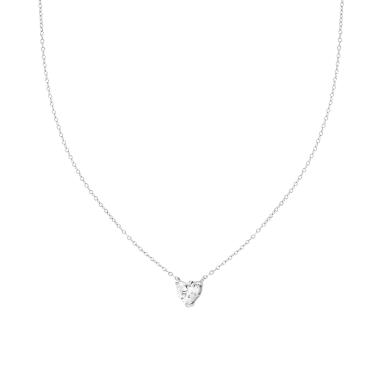 Collana Catena Forzatina Diamantata con Punto Luce Cuore Cubic Zirconia Bianco in ARGENTO 925 Galvanica Rodio