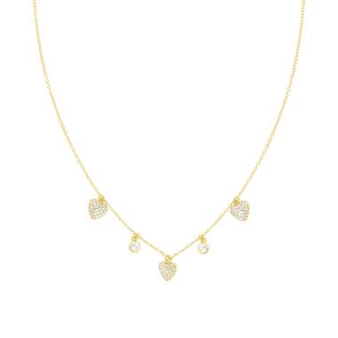 Collana Catena Forzatina Diamantata con Cuori e Cubic Zirconia Bianchi in ARGENTO 925 Galvanica Oro