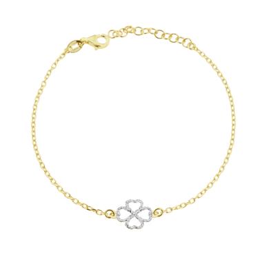 Bracciale Catena Forzatina Diamantata con Quadrifoglio Glitter in ARGENTO 925 Galvanica Oro