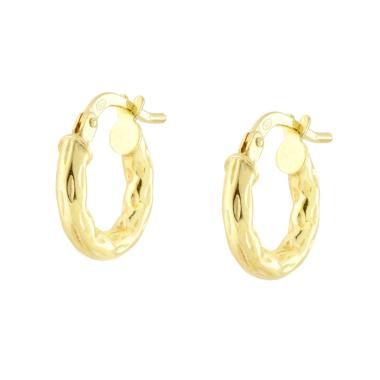 Orecchini a Cerchio mm 13 con Canna effetto Ramo mm 2.5 in ARGENTO 925 Galvanica Oro