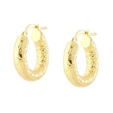 Orecchini a Cerchio mm 18 con Canna effetto Martellato mm 4,5 in ARGENTO 925 Galvanica Oro