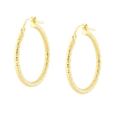 Orecchini a Cerchio mm 24 con Canna Diamantata mm 2 in ARGENTO 925 Galvanica Oro