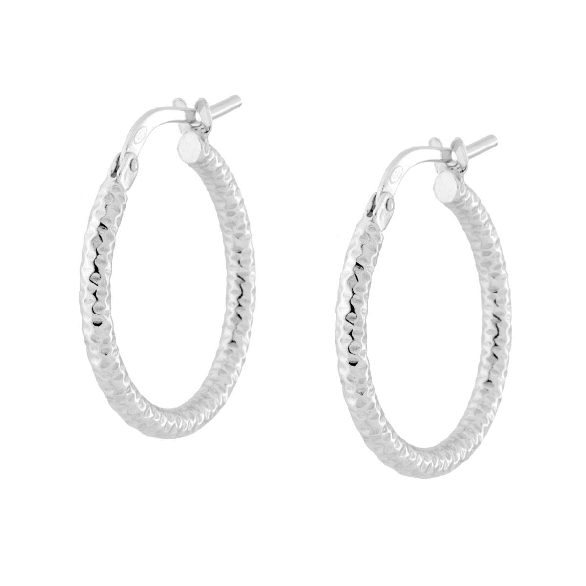 Orecchini a Cerchio mm 20 con Canna Diamantata mm 2 in ARGENTO 925 Galvanica Rodio