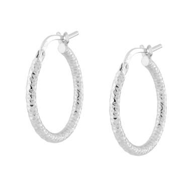 Orecchini a Cerchio mm 20 con Canna Diamantata mm 2 in ARGENTO 925 Galvanica Rodio