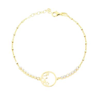 Bracciale Catena Forzatina con Cubetti Tennis Cubic Zirconia Bianchi e Stelle in ARGENTO 925 Galvanica Oro